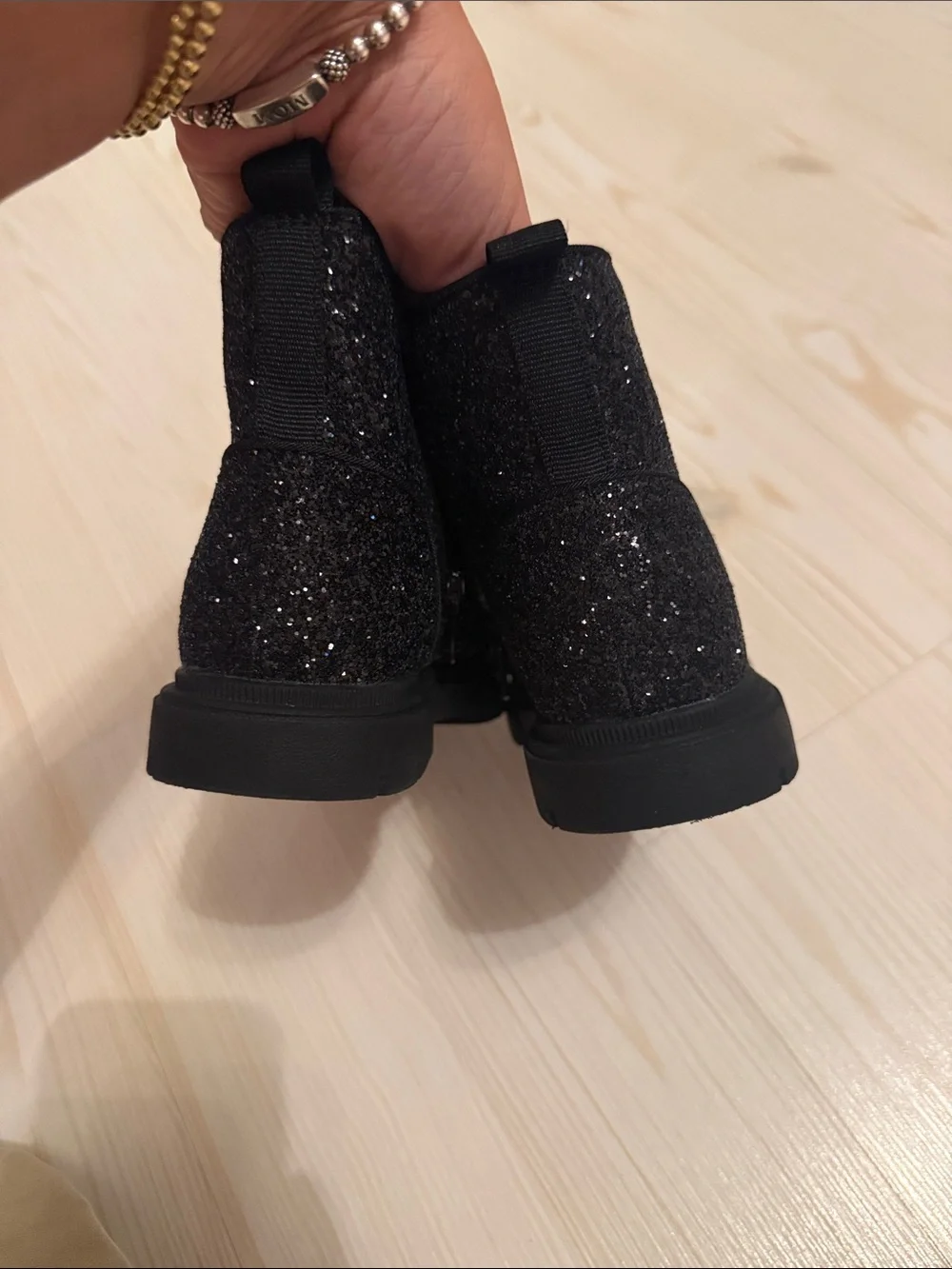 Cat & Jack Black Glitter Lace-Up Kids Ankle Boots